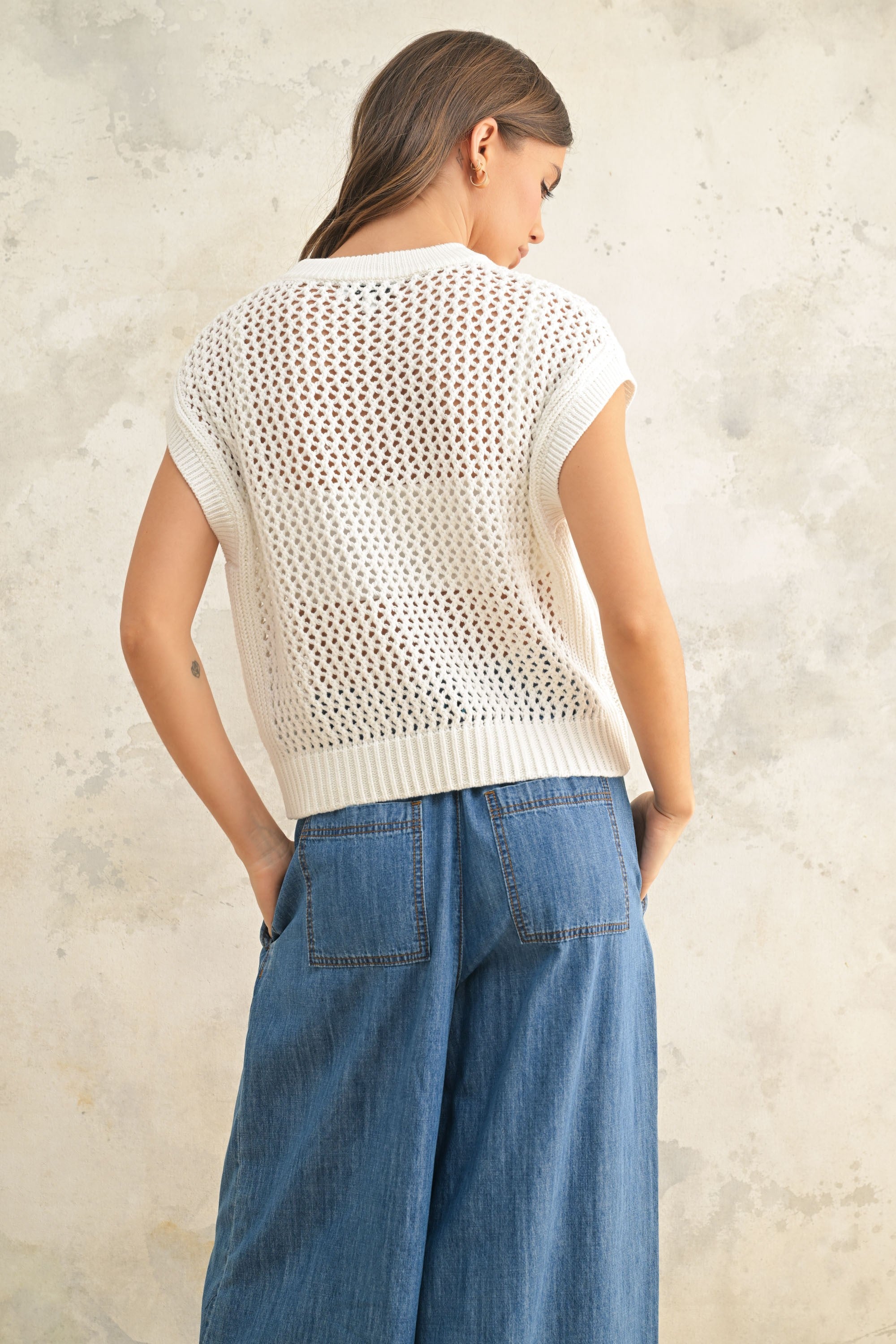 The Nevah White Crochet Knitted Top