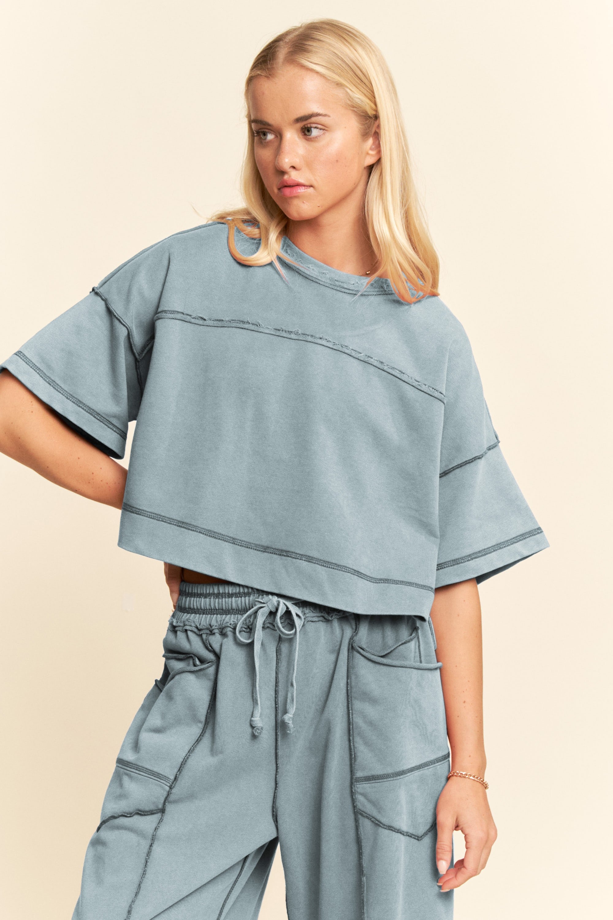 The Neve Distressed Top + Pant Set - Sold Separately
