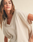 The Nico Striped Beige V-Neck Top