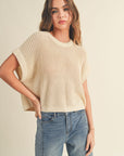 The Nila Dolman Beige Solid Knitted Top