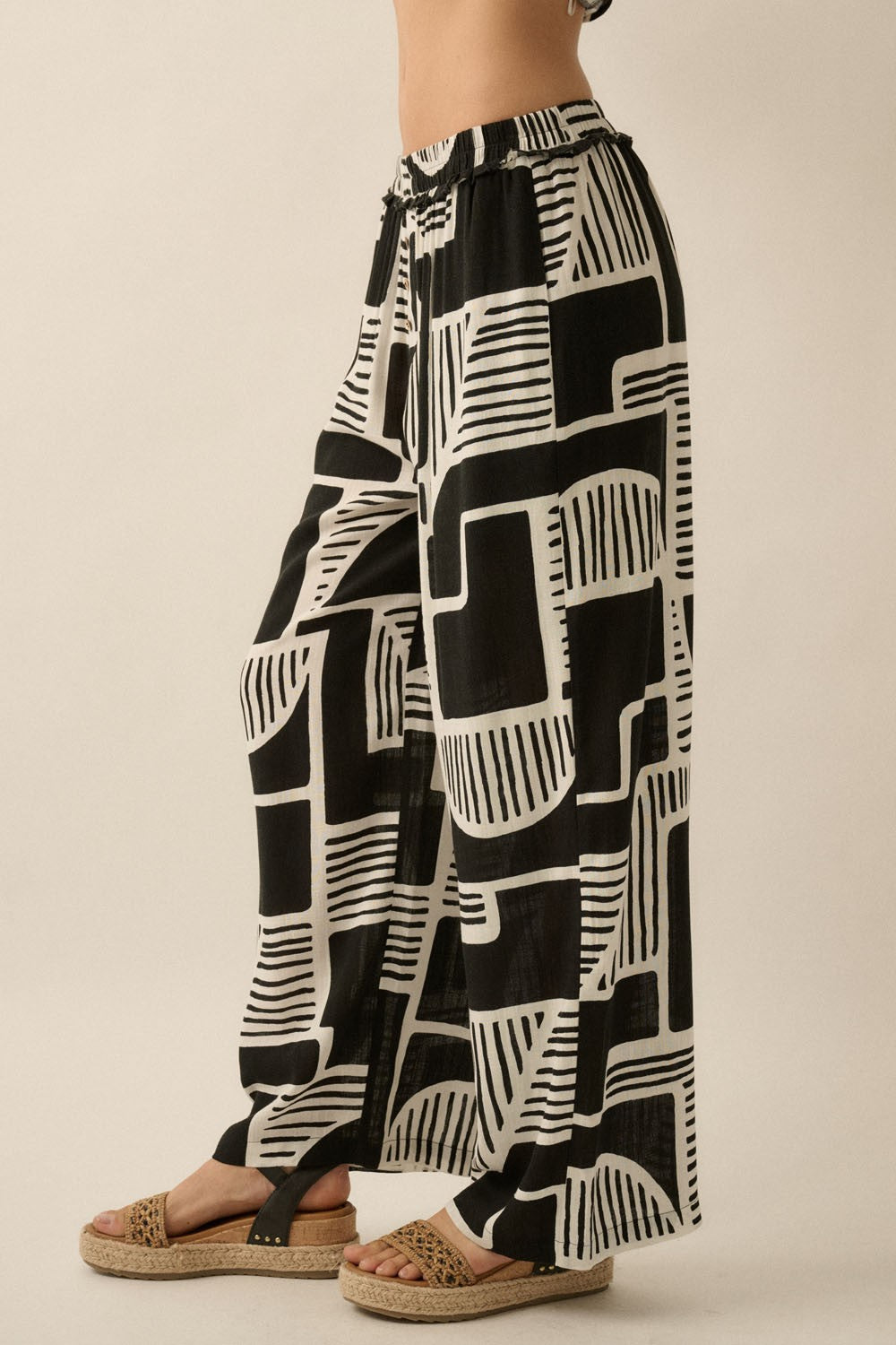 The Petra Black Abstract Top + Pants Set - Sold Separately