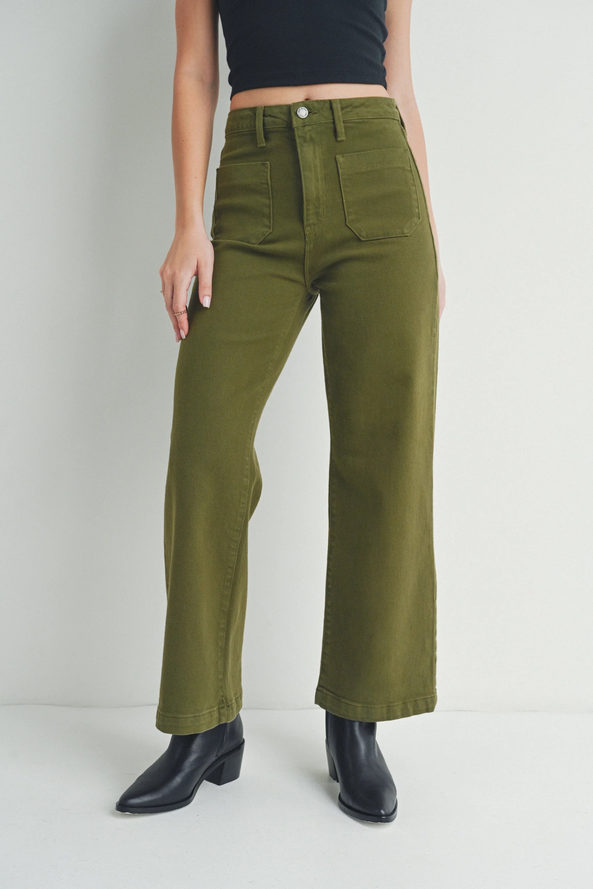 The Raley Army Green Patch Pocket Wide Leg Jeans