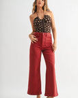 The Raley Dark Burgundy Patch Pocket Wide Leg Jeans