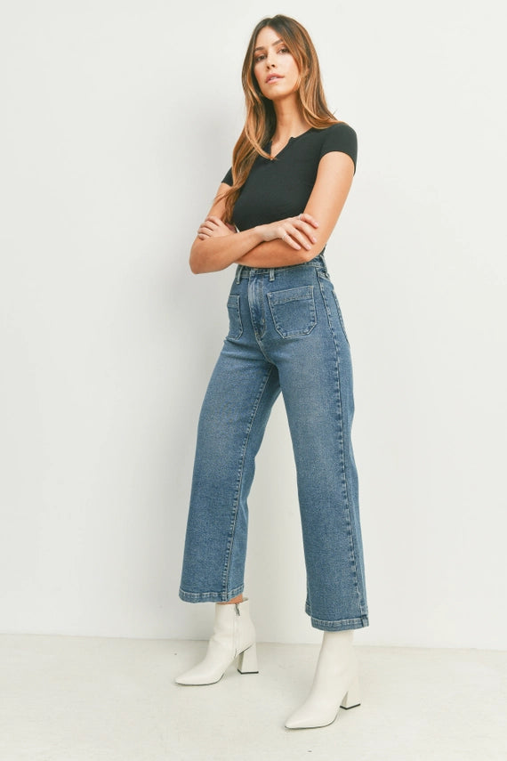 The Raley Patch Pocket Wide Leg Jeans