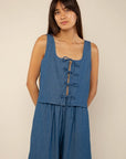 The Ramona Denim Tie Top + Pants Set - Sold Separately