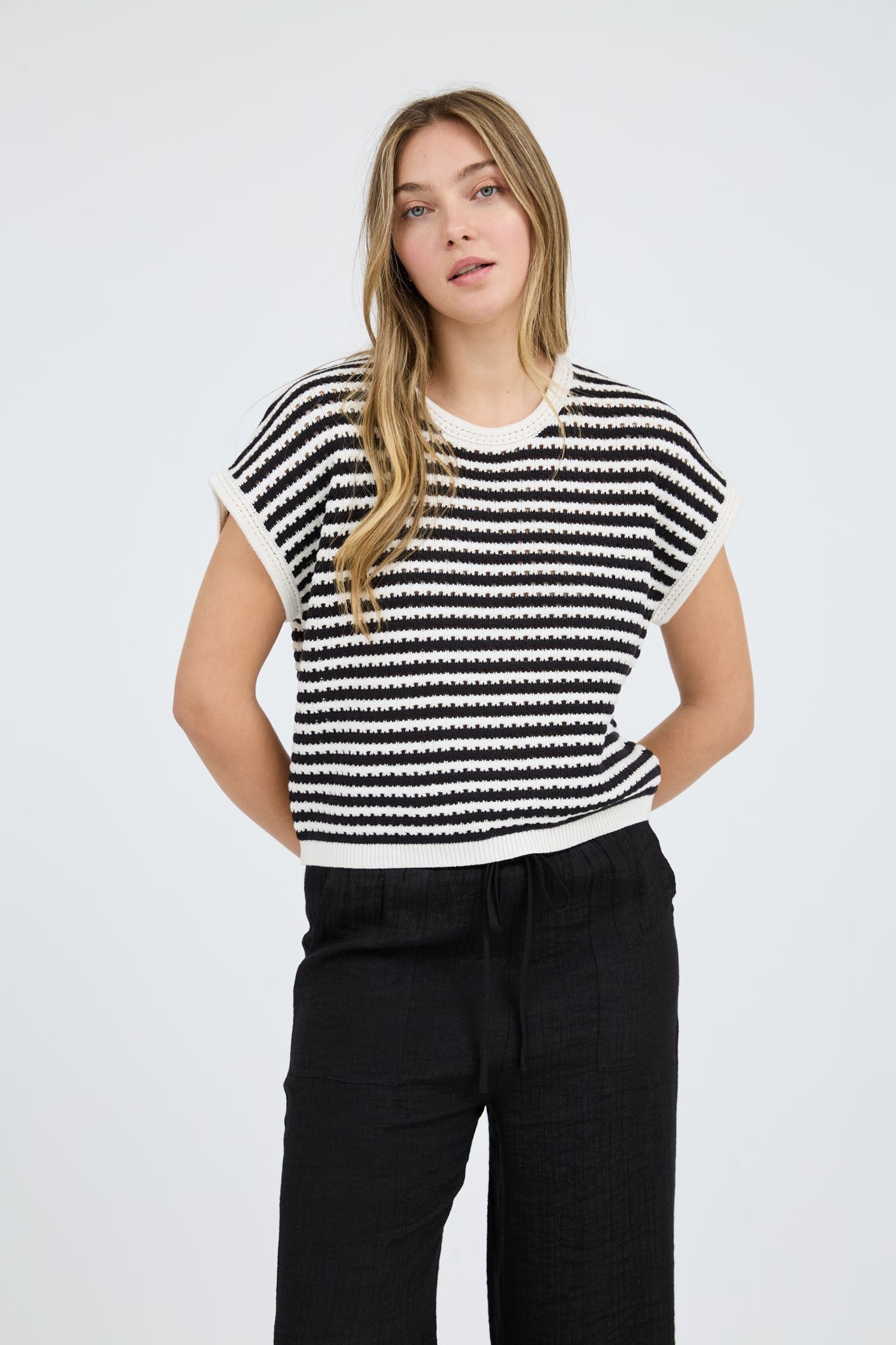 The Randie Black Stripe Crochet Sweater