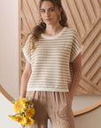 The Randie Khaki Stripe Crochet Sweater