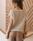 The Randie Khaki Stripe Crochet Sweater