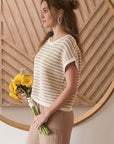 The Randie Khaki Stripe Crochet Sweater