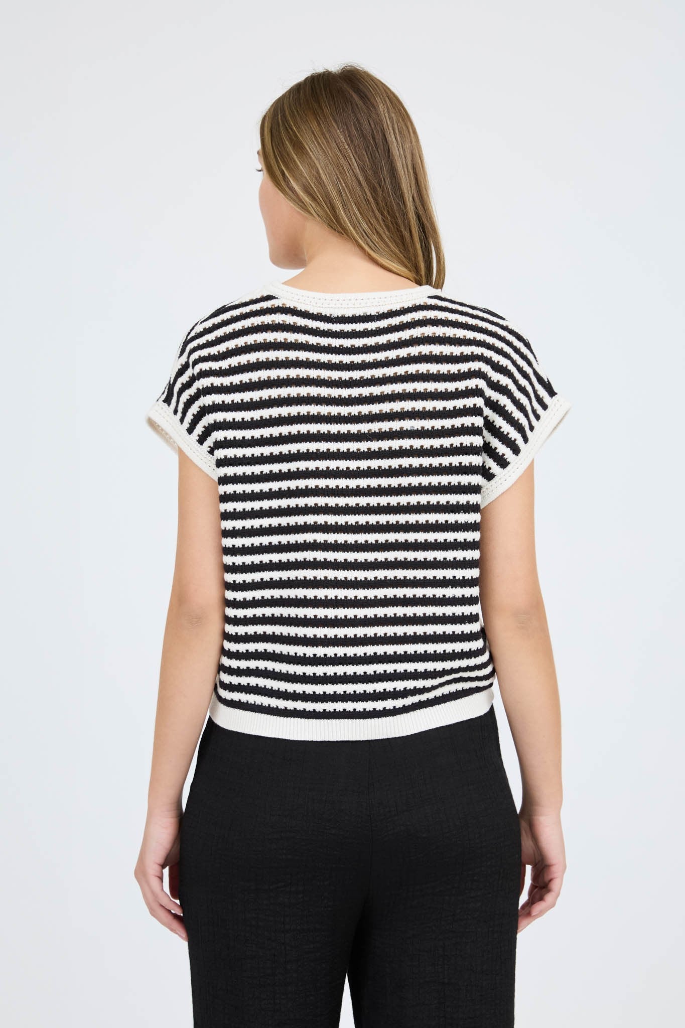 The Randie Black Stripe Crochet Sweater