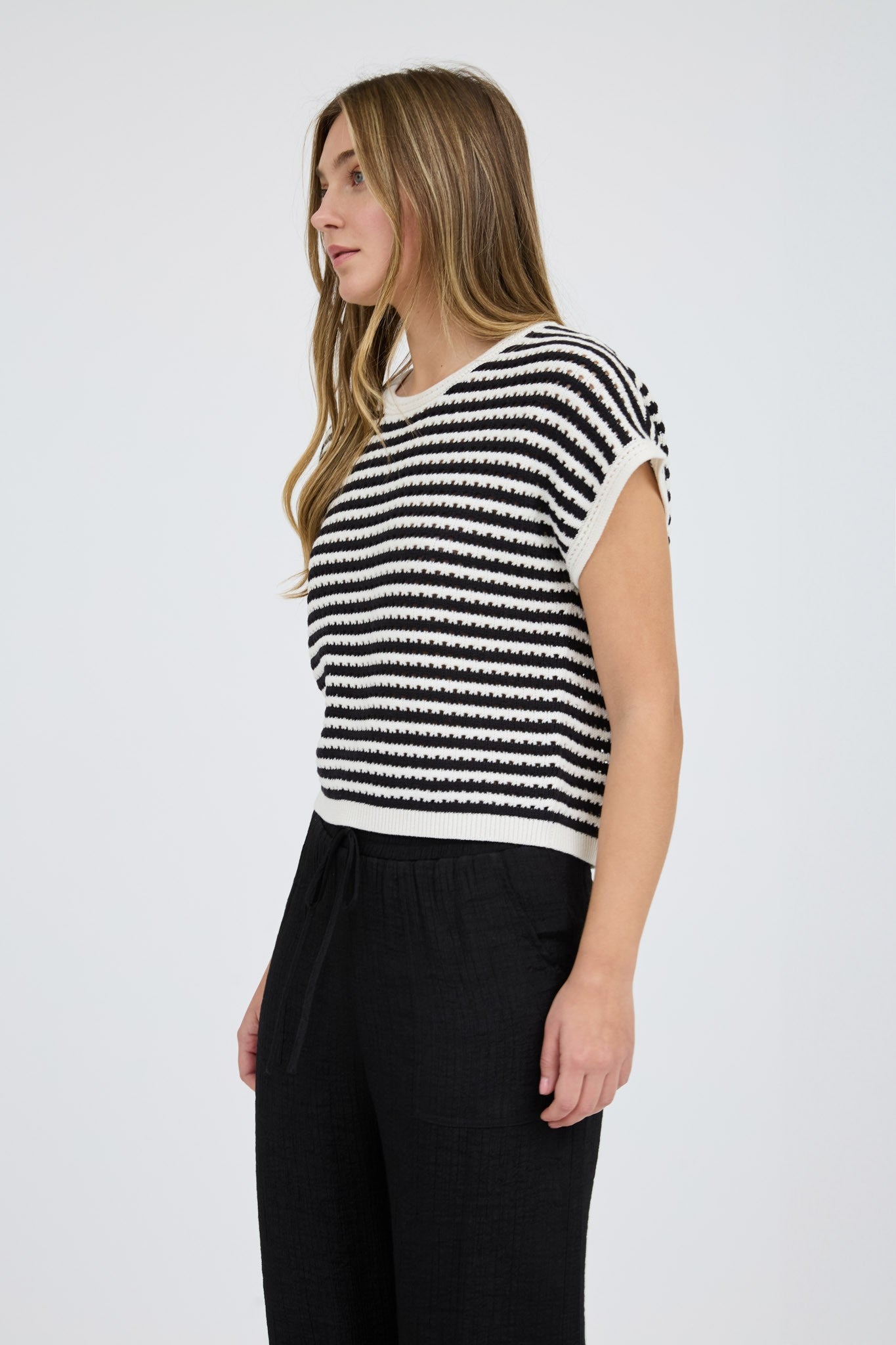 The Randie Black Stripe Crochet Sweater