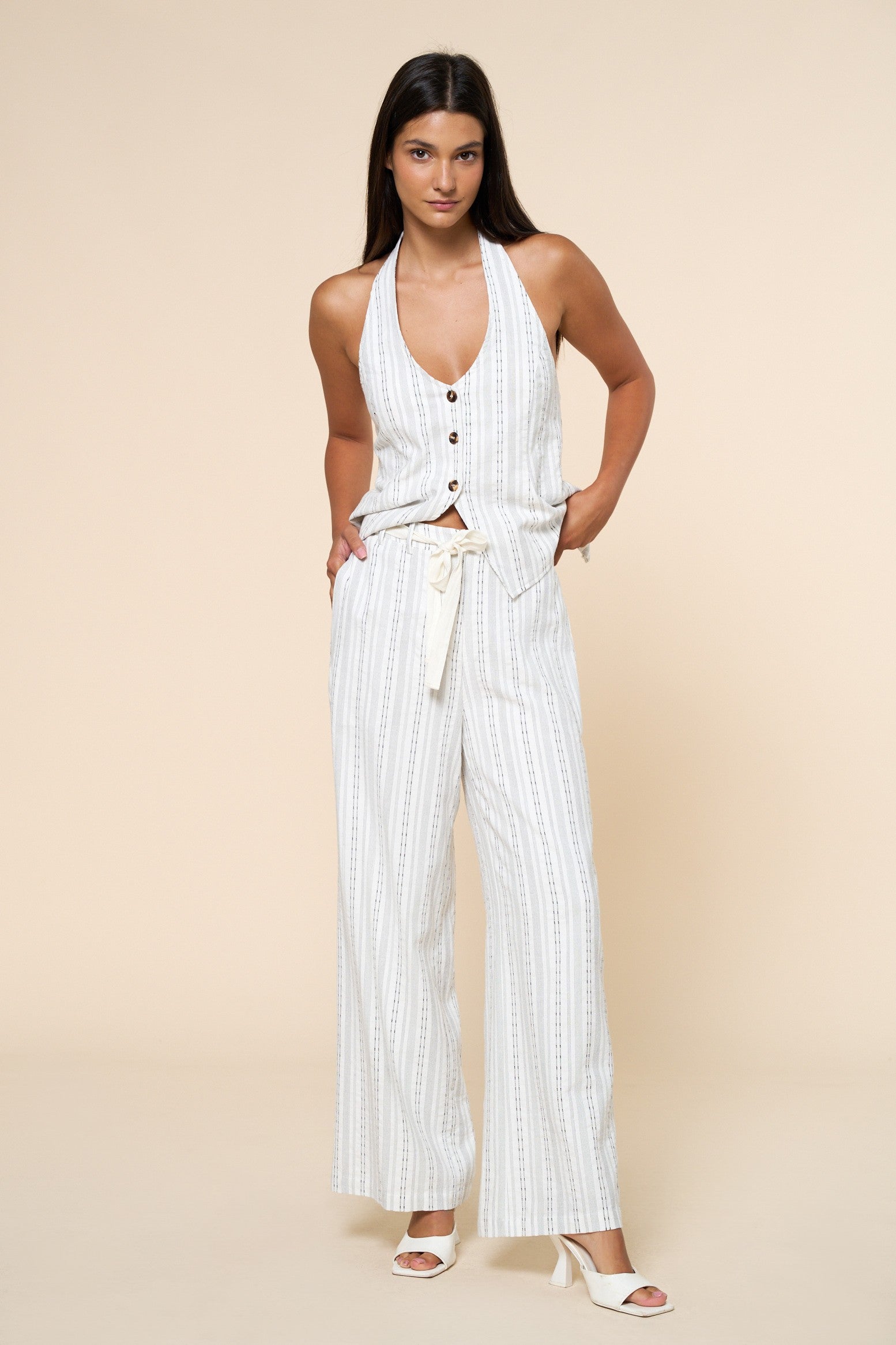 The Reba Striped Halter Top + Pant Set - Sold Separately