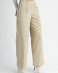 The Rebecca Light Taupe Buttoned Wide Leg Pants