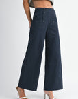 The Rebecca Navy Buttoned Wide Leg Pants