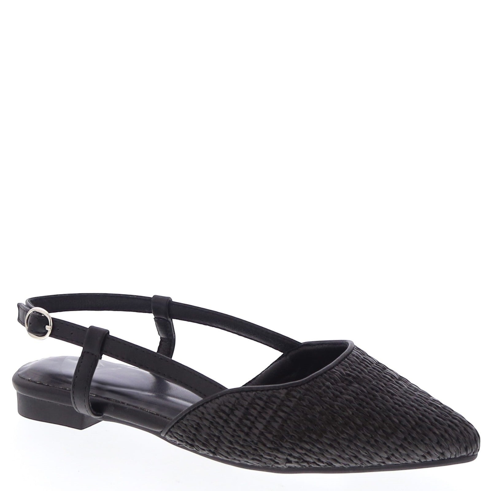 The Reese Black Slingback Raffia Flats