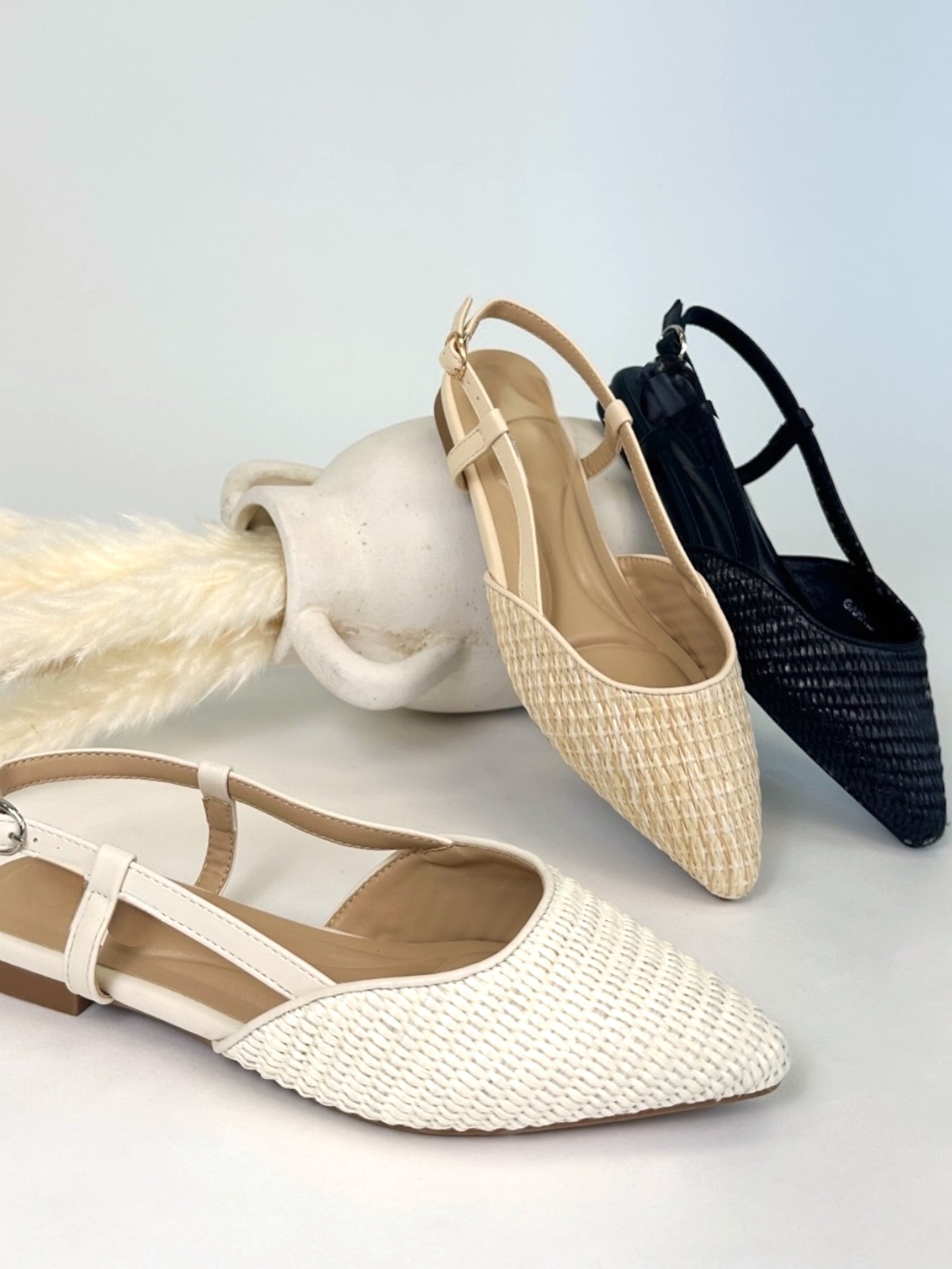The Reese Camel Slingback Raffia Flats