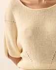 The Remy Cream Pointelle Ribbed Knit Sweater