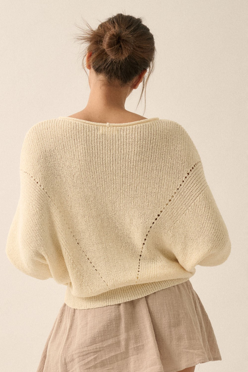 The Remy Cream Pointelle Ribbed Knit Sweater