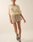 The Remy Cream Pointelle Ribbed Knit Sweater