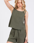 The Ren Olive Cotton Gauze Top + Shorts Set - Sold Separately