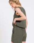 The Ren Olive Cotton Gauze Top + Shorts Set - Sold Separately