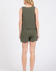 The Ren Olive Cotton Gauze Top + Shorts Set - Sold Separately