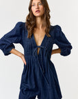 The Reverie Pleated Denim Romper