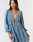 The Reverie Medium Wash Pleated Denim Romper