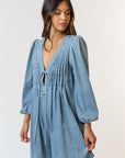 The Reverie Medium Wash Pleated Denim Romper