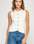 The Revie Off White Button Down Vest