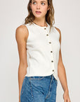 The Revie Off White Button Down Vest