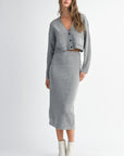 The Riley Grey Cardigan Knit Top + Midi Skirt Set- Sold Separately