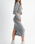 The Riley Grey Cardigan Knit Top + Midi Skirt Set- Sold Separately