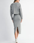 The Riley Grey Cardigan Knit Top + Midi Skirt Set- Sold Separately