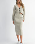 The Riley Taupe Cardigan Knit Top + Midi Skirt Set- Sold Separately