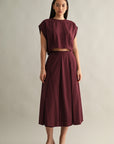 The Roma Wine Crop Top + Midi Skirt Set - Sold Separately
