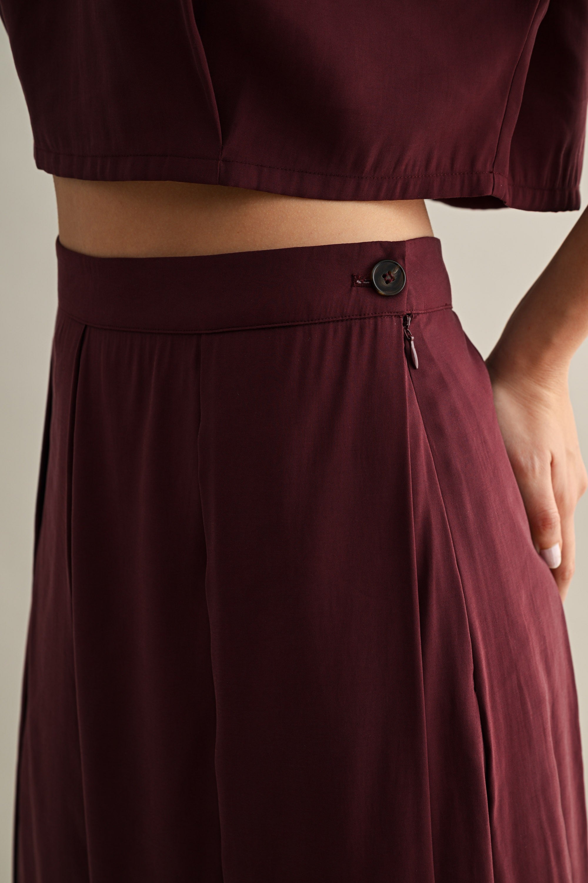 The Roma Wine Crop Top + Midi Skirt Set - Sold Separately