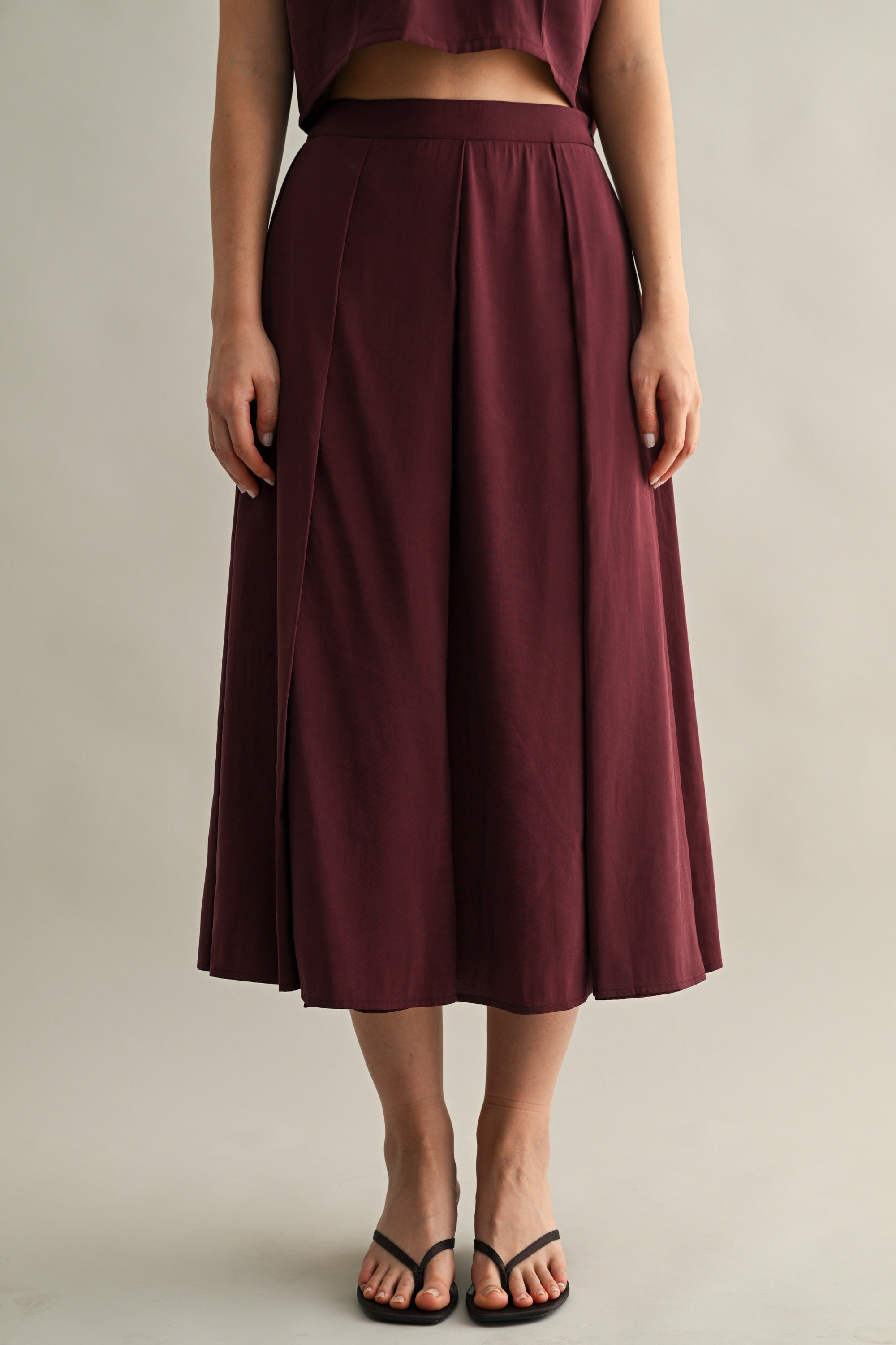 The Roma Wine Crop Top + Midi Skirt Set - Sold Separately