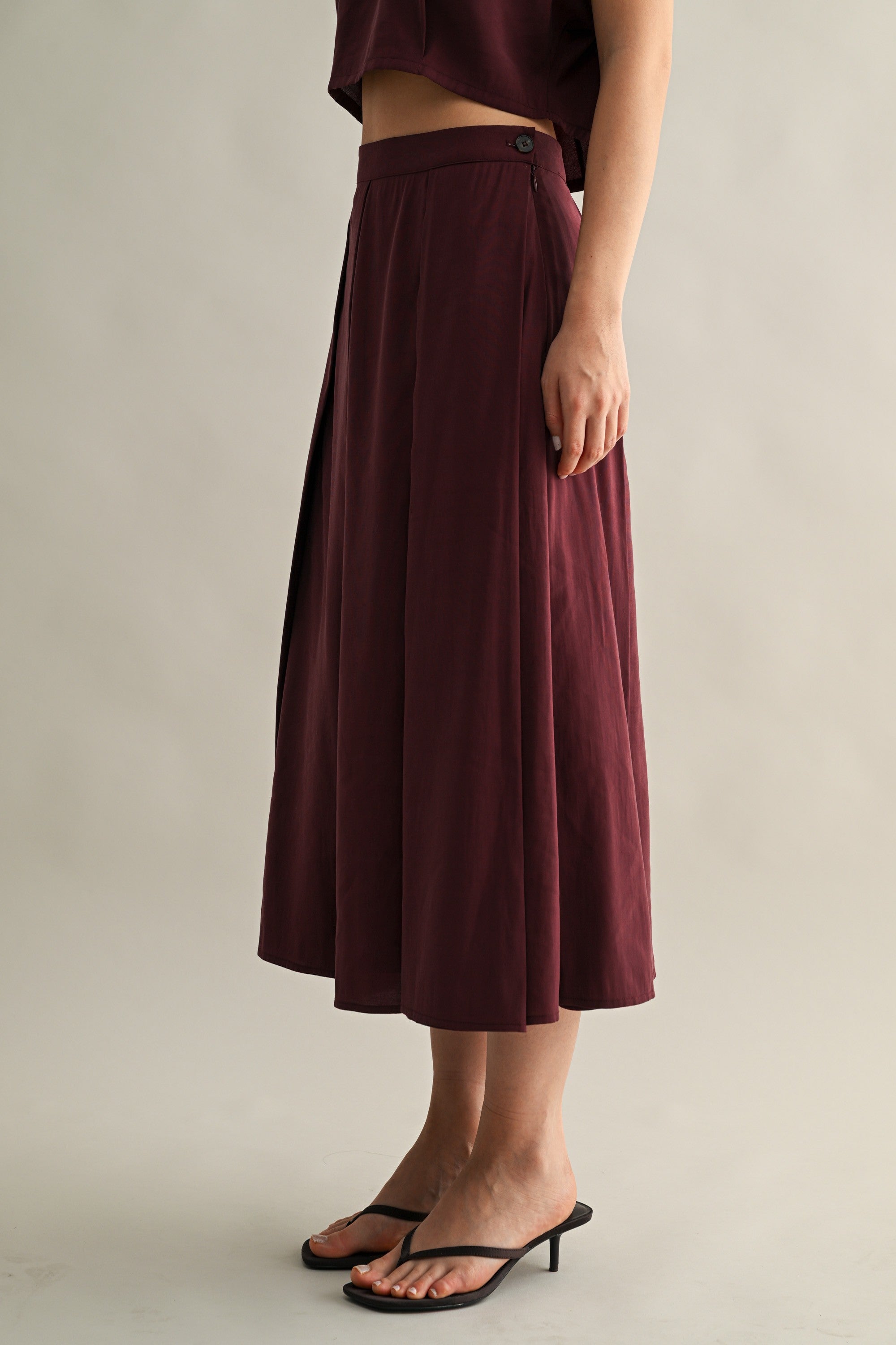 The Roma Wine Crop Top + Midi Skirt Set - Sold Separately