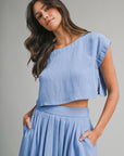 The Santorini French Blue Crop Top + Midi Skirt Set- Sold Separately