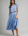 The Santorini French Blue Crop Top + Midi Skirt Set- Sold Separately