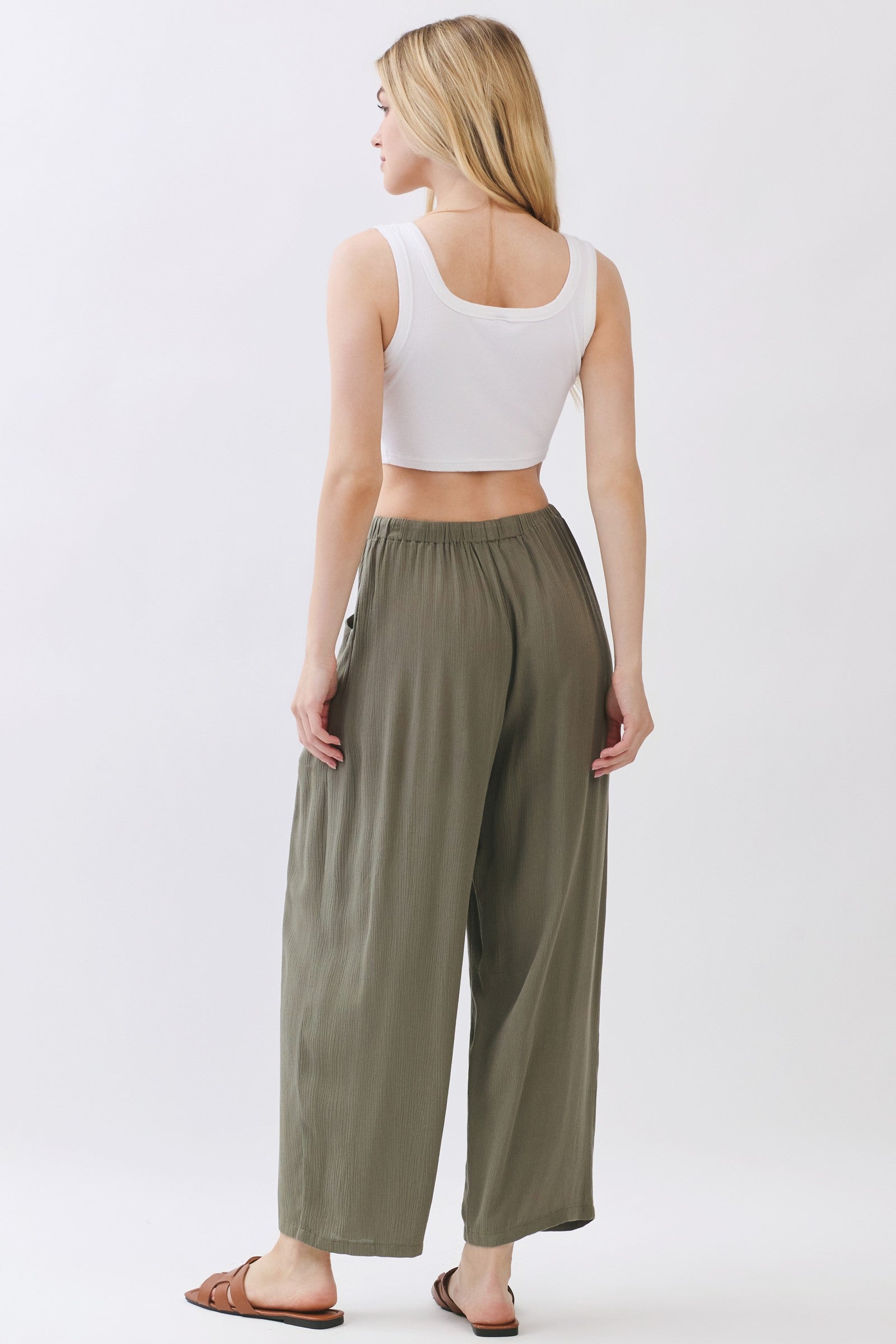 The Senna Vintage Olive Drawstring Barrel Pants