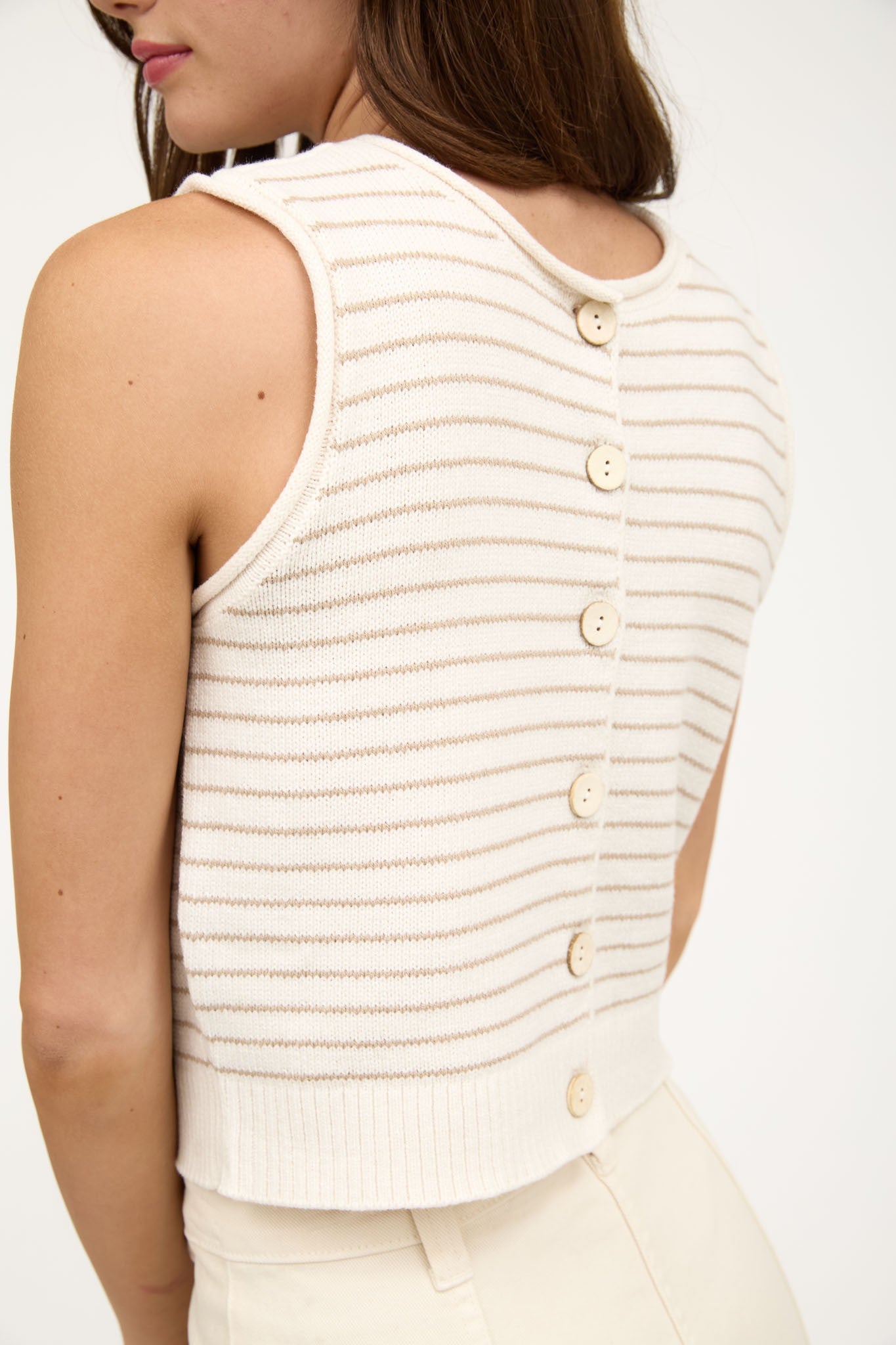 The Shannon Light Khaki Stripe Cardigan Vest