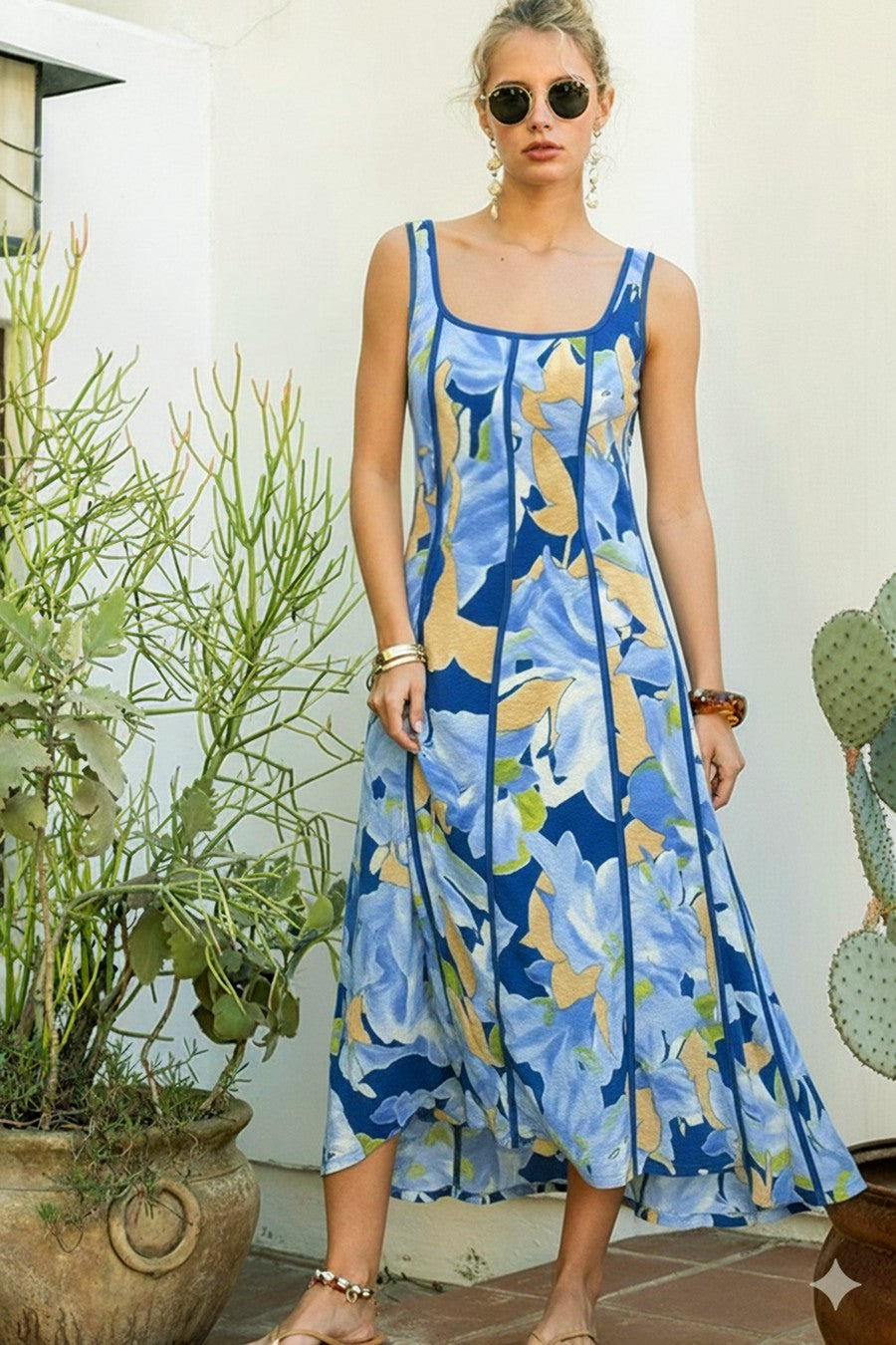 The Solene Floral Contrast Midi Dress