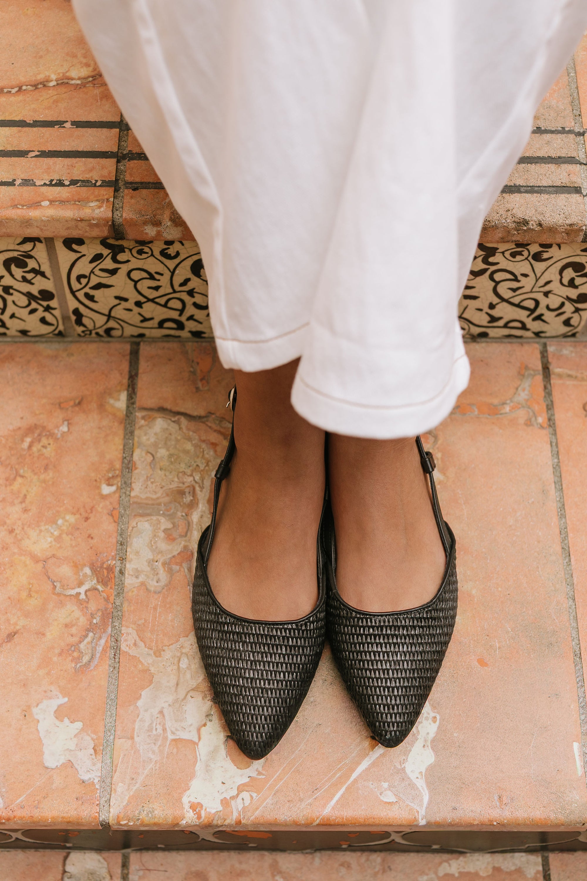 The Reese Black Slingback Raffia Flats