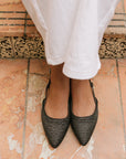 The Reese Black Slingback Raffia Flats