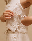 The Cara Natural Side Tie Top + Pant Set - Sold Separately