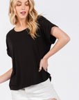 The Tyler Black Drop Shoulder Modal Top
