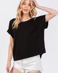 The Tyler Black Drop Shoulder Modal Top