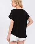 The Tyler Black Drop Shoulder Modal Top